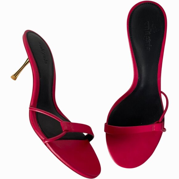 Cult Gaia Veda Sandal Size 37.5 Ruby Red Leather Strappy Gold Heel - Picture 4 of 12